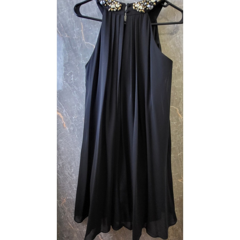 Vince Camuto Formal, Black Dress  Rhinestone Neck Line , Sheer Over Lay Size 4